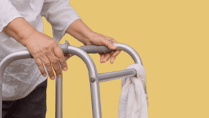 elderly walking with supporting walk-stick